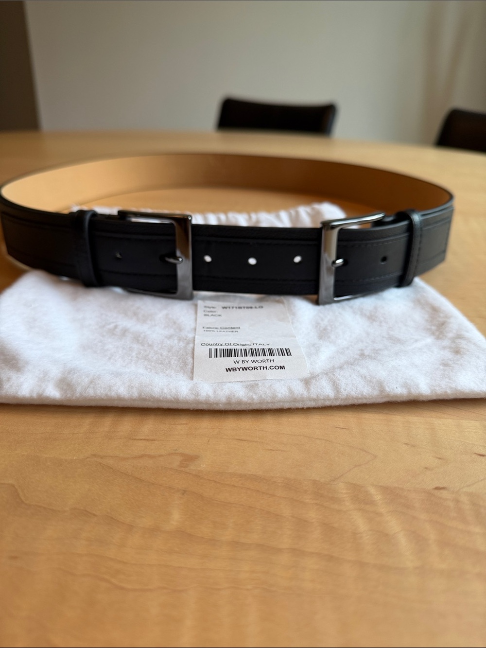🆕 W by WORTH Italian Leather Double Buckle Belt Gun Metal Buckle